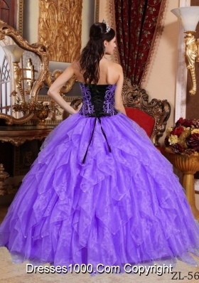 Sweetheart Organza Embroidery and Beading for Purple Quinceanera Dresses