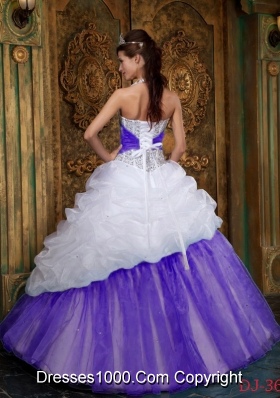 White and Purple Princess Halter  Quinceanera Gowns with Beading and Pick-ups