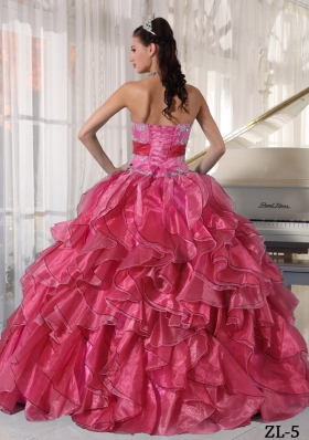 2014 Strapless Ball Gown Quinceanera Dress with Organza Appliques