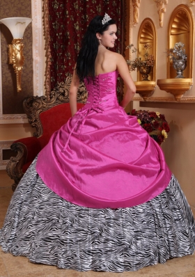 2014Hot Pink Ball Gown Sweetheart Quinceanera Dress  with Taffeta Zebra Beading