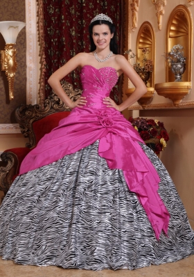 2014Hot Pink Ball Gown Sweetheart Quinceanera Dress  with Taffeta Zebra Beading