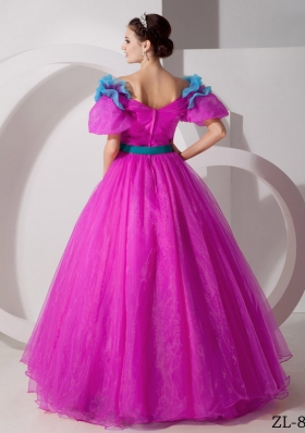 A-line V-neck Quinceanera Dresses with  Organza Hand Made Flowers