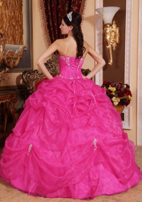 Cheap Hot Pink Ball Gown Sweetheart Quinceanera Dress with Beading