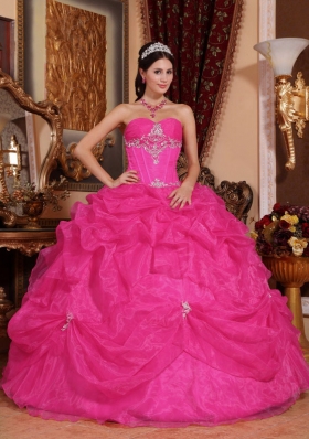 Cheap Hot Pink Ball Gown Sweetheart Quinceanera Dress with Beading