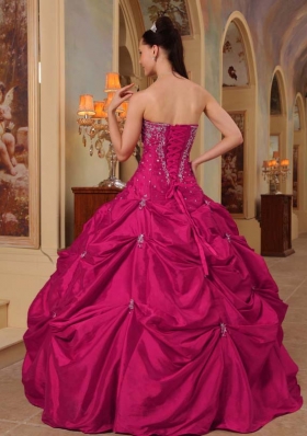 Coral Red Ball Gown Strapless Quinceanera Dress with  Taffeta  Beading Embroidery