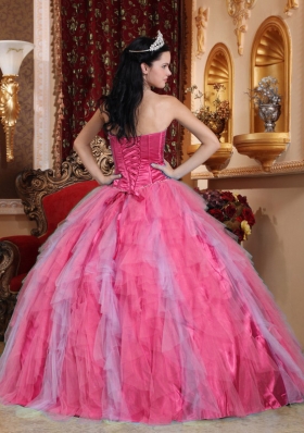 Coral Red Ball Gown Sweetheart Quinceanera Dress with Tulle Beading