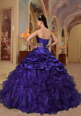 Customize Dark Purple Sweetheart Beading and Ruffles Quinceanera Dress