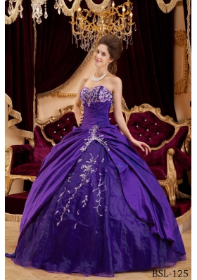 Discount Sweetheart Taffeta and Tulle Appliques for Purple Sweet 16 Dresses
