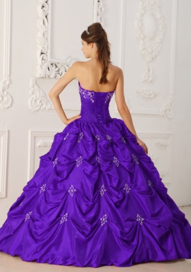 Eggplant Purple Ball Gown Strapless Appliques and Pick-ups Quincenera Dresses