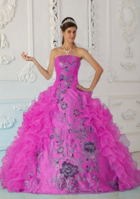 Exquisite Ball Gown Strapless Quinceanera Dress with  Embroidery