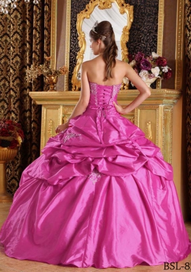 Fuchsia Ball Gown Strapless Quinceanera Dress with  Pick-ups Taffeta