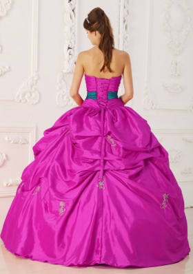 Fuchsia Ball Gown Strapless Quinceanera Dress with  Taffeta Beading