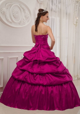 Fuchsia Ball Gown Strapless Quinceanera Dress with Taffeta Ruffles