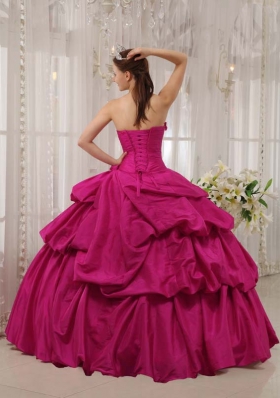 Hot Pink Ball Gown Strapless Quinceanera Dress with Taffeta Beading