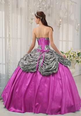 Hot Pink Ball Gown Sweetheart Quinceanera Dress  with Taffeta Zebra Beading