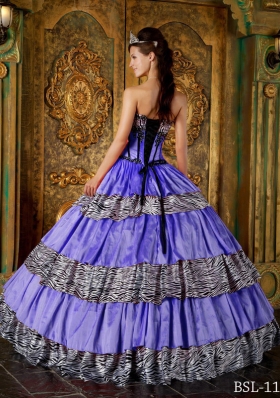 Luxurious Ball Gown Sweetheart Zebra Ruffled Layers Quinceanera Dress