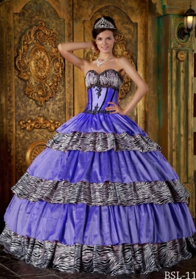 Luxurious Ball Gown Sweetheart Zebra Ruffled Layers Quinceanera Dress