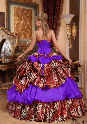 Multi-color Strapless Taffeta and Leopard Pick-ups Dresses For a Quinceanera