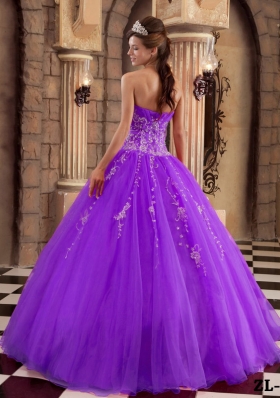 Purple Ball Gown Beading Quinceanera Gowns Dresses with Appliques and Ruching