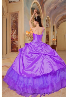 Purple Ball Gown One Shoulder Dress For Quinceanera with Pick-ups