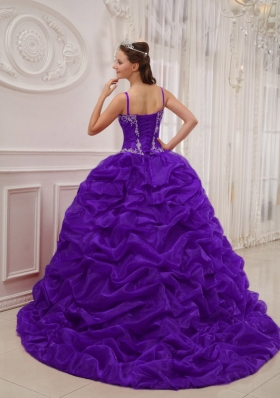 Purple Ball Gown Spaghetti Straps Beading Quinceanera Dress with Pick-ups