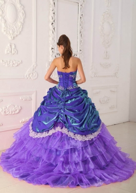 Purple Ball Gown Strapless Appliques and Ruffled Layers Quinceanera Dress