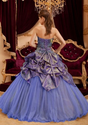 Purple Ball Gown Strapless Beading Pick-ups Quinceanera Dress