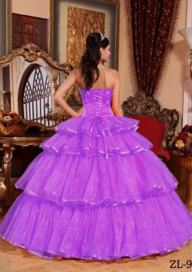 Purple Ball Gown Strapless Ruffled Layers Dresses For a Quince