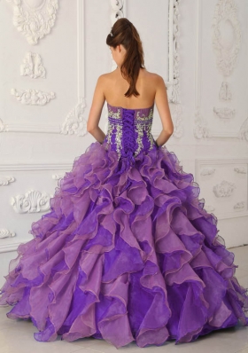 Purple Ball Gown Strapless Ruffles and Appliques Quinceanera Dress