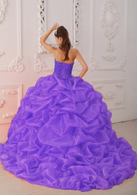 Purple Ball Gown Sweetheart Beading and Appliques Discount Dress For Quinceaner