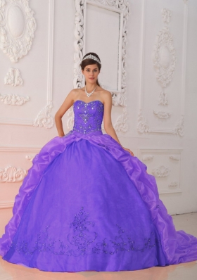 Purple Ball Gown Sweetheart Beading and Appliques Discount Dress For Quinceaner