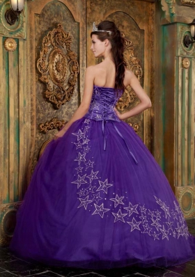 Purple Ball Gown Sweetheart Embroidery Tulle Quinceanera Dress