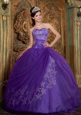 Purple Ball Gown Sweetheart Embroidery Tulle Quinceanera Dress