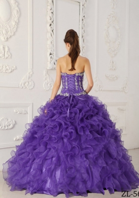 Purple Ball Gown Sweetheart Quinceanera Dresses Gowns with Appliques and Ruffles