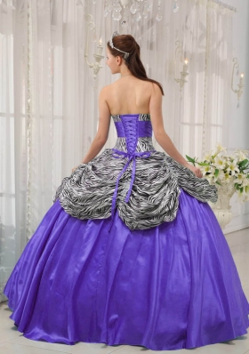 Purple Ball Gown Sweetheart Zebra Ruffles Sweet 15 Dresses