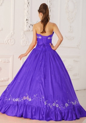 Purple Princess Sweetheart Embroidery and Beading Dresses For Quinceaneras