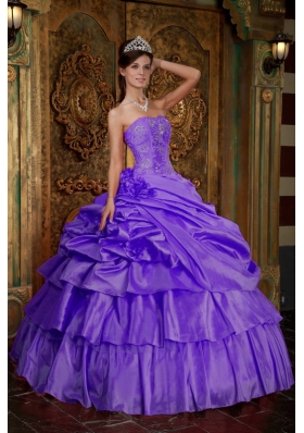 Purple Strapless Beading Pick-ups and Appliques Dresses For a Quince