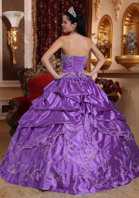 Purple Strapless Embroidery and Pick-ups Appliques Wonderful Quinceanera Dress