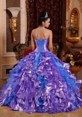 Purple Strapless Embroidery Sweet Sixteen Quinceanera Dresses with Ruffles