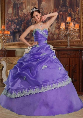 Purple Sweetheart Appliques and Pick-ups Affordable Quinceanera Dress