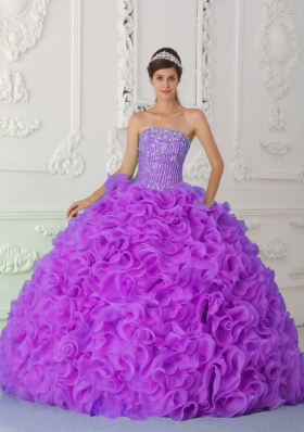 Strapless Quinceanera Gowns with Ruffles and Beading Organza