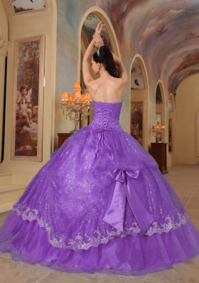 Wonderful Purple Strapless Bows Sequins Dress For Quinceanera