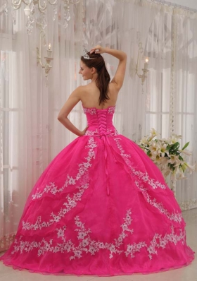 2014 Discount Hot Pink Ball Gown Sweetheart Appliques Quinceanera Gowns