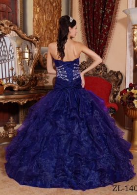 A-line Sweetheart Organza Beading Quinceanera Dress with Ruffles