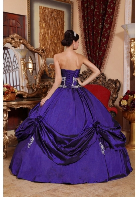 Affordable Purple Ball Gown Sweetheart Appliques Quinceneara Dresses