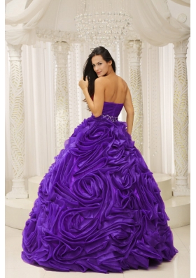 Affordable Purple Sweetheart Beaded Wasit Hand Made Flower 2014 Quinceanera Dress