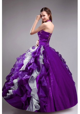 Beautiful Purple Ball Gown Halter Applqiues and Ruffles Quinceanera Dress