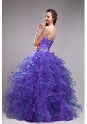 Blue Ball Gown Sweetheart Appliques Quinceanera Dress with Ruffles