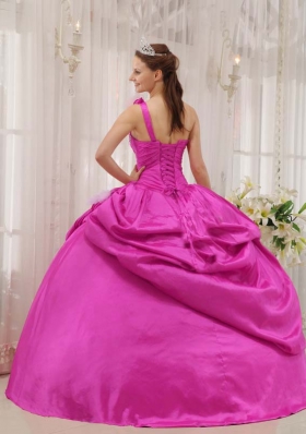 Cheap Hot Pink Ball Gown Strapless 2014 Quinceanera Dresses with Beading