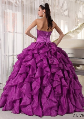 Eggplant Purple Strapless Beading Quinceanera Dress with Ruffles